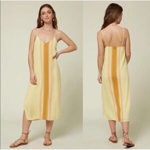 O'Neill Women's Striped Long Summer yellow Dress sz LARGE